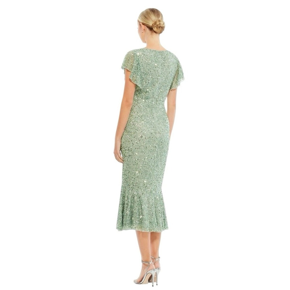 Mac‎ Duggal 10801 Sage Sequin Flutter Sleeve Midi Dress Size 4 $398 - Picture 2 of 7
